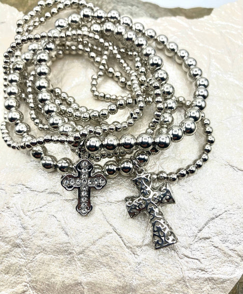 Rebecca Ray Jewelry - Silver Beaded Charm Bracelet Set