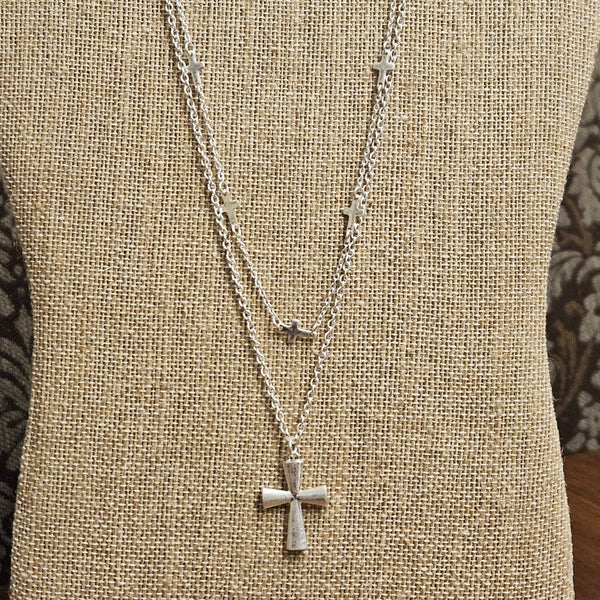 Singing River Boutique - Layered Cross Necklace – Worn Silver Pendant