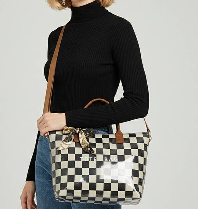 MKS America - Zip Checkered tote crossbody leopard waterproof beach bag
