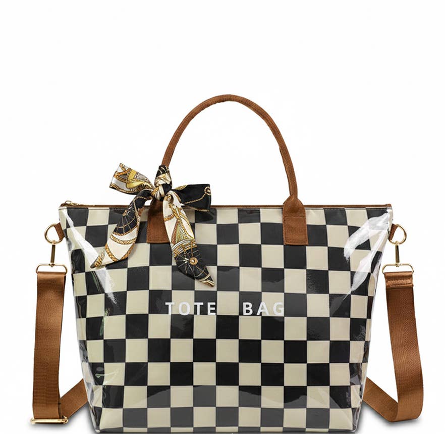 MKS America - Zip Checkered tote crossbody leopard waterproof beach bag