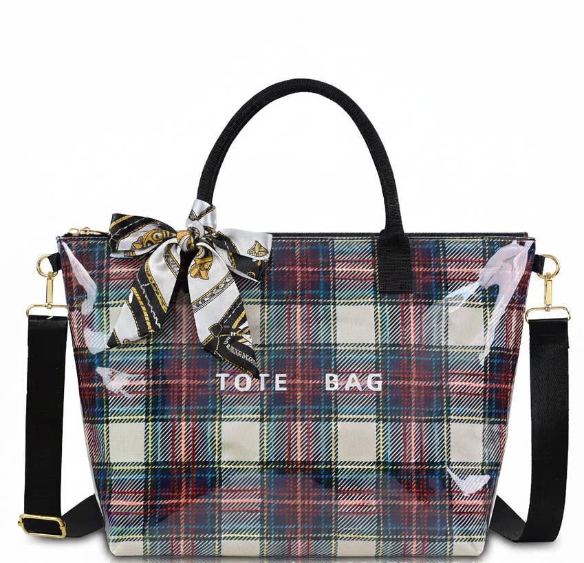 MKS America - Zip Checkered tote crossbody leopard waterproof beach bag