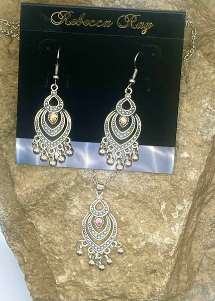 Rebecca Ray Jewelry - Boho Vintage Silver Charm  Necklace and Earring Set