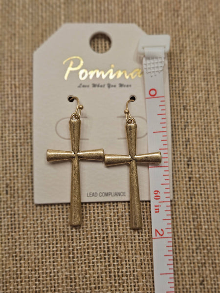 Singing River Boutique - Pomina Matte Gold Cross Earrings – Lightweight, Hypoallergenic, 2 inches, Dangle