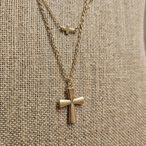 Singing River Boutique - Layered Cross Necklace – Worn Gold Pendant