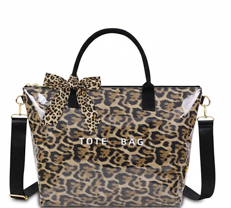 MKS America - Zip Checkered tote crossbody leopard waterproof beach bag