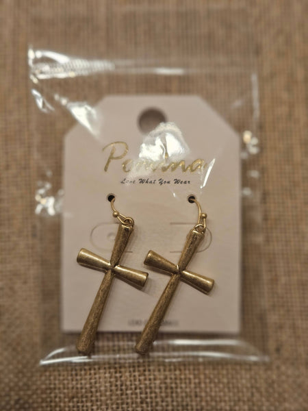 Singing River Boutique - Pomina Matte Gold Cross Earrings – Lightweight, Hypoallergenic, 2 inches, Dangle