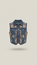 Embroidered Denim Vest with Western Motifs