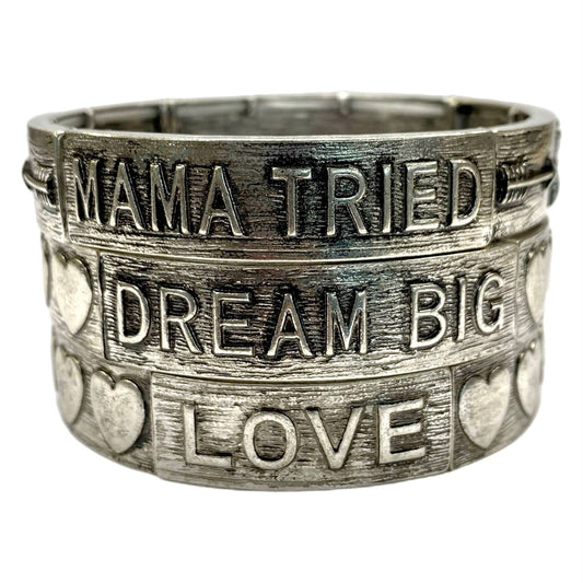 Accessories To Go - Silver Metal Stretch Bracelets with Sayings