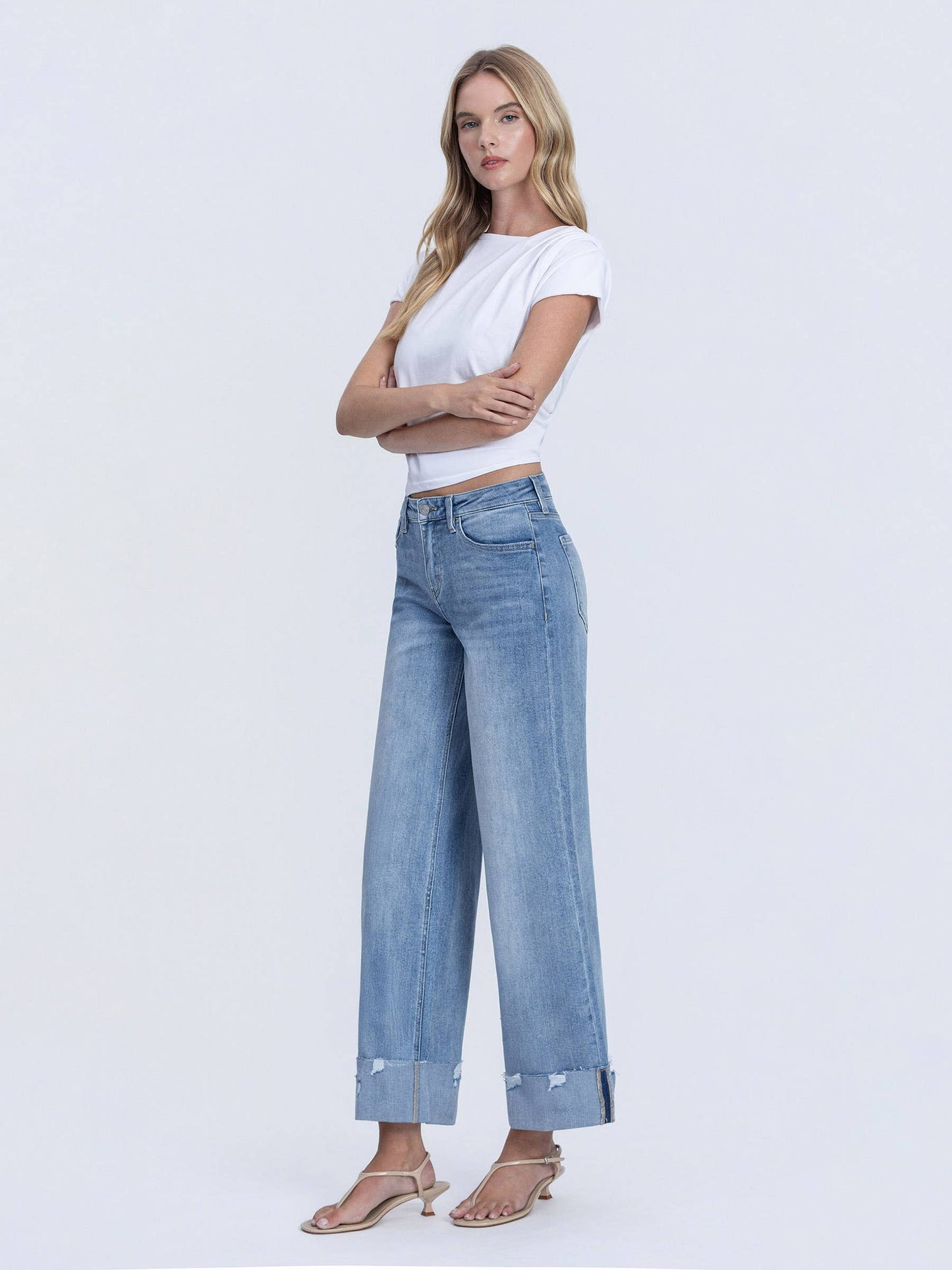 Lovervet by VERVET - HIGH RISE MEDIUM WASH CUFFED WIDE JEANS LV1604: NOVELTY / 29