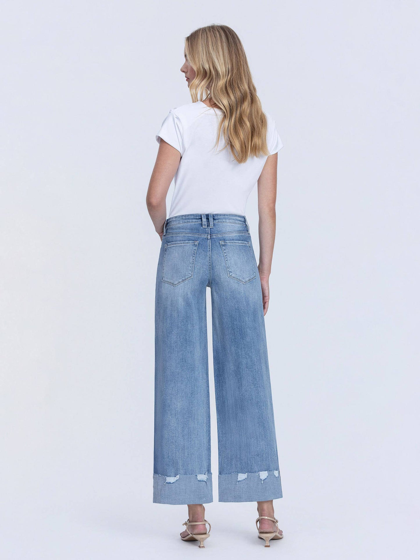 Lovervet by VERVET - HIGH RISE MEDIUM WASH CUFFED WIDE JEANS LV1604: NOVELTY / 27