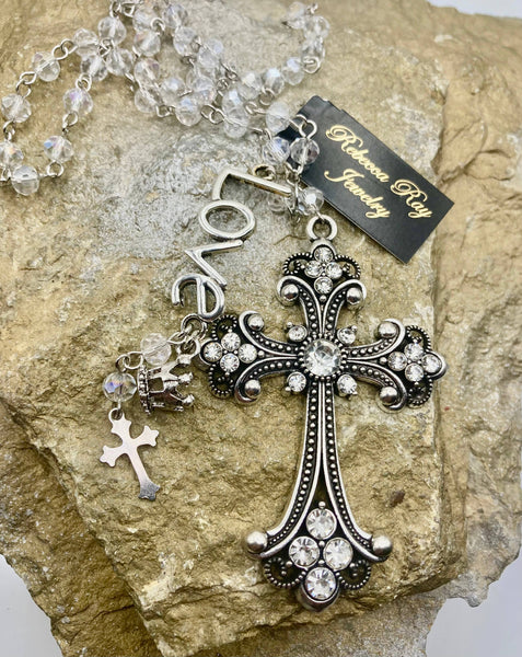 Rebecca Ray Jewelry - Silver Crystal Cross Charm Necklace
