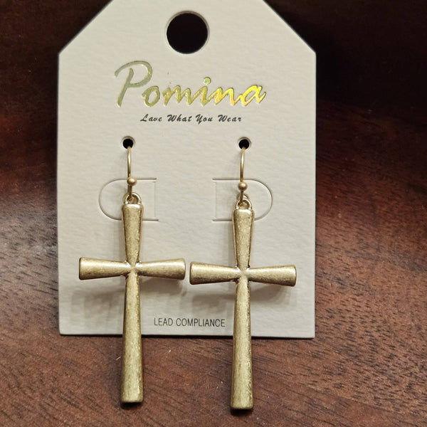Singing River Boutique - Pomina Matte Gold Cross Earrings – Lightweight, Hypoallergenic, 2 inches, Dangle
