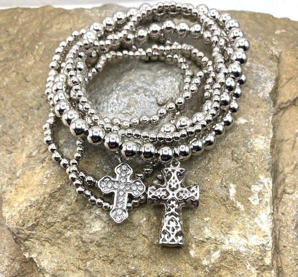 Rebecca Ray Jewelry - Silver Beaded Charm Bracelet Set