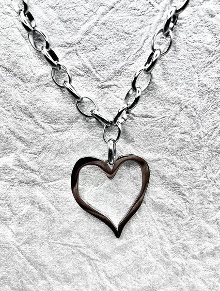 Rebecca Ray Jewelry - Silver Heart Statement Charm Necklace