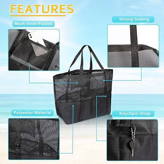 MKS America - Beach mesh bag swim hollow out tote bag