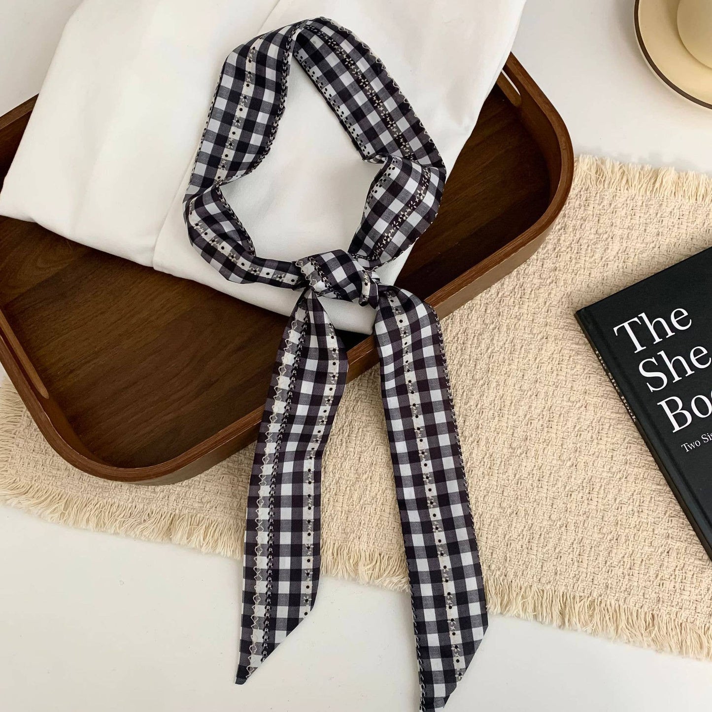 MKS America - Boho Striped Floral & Gingham Skinny Neck Scarf