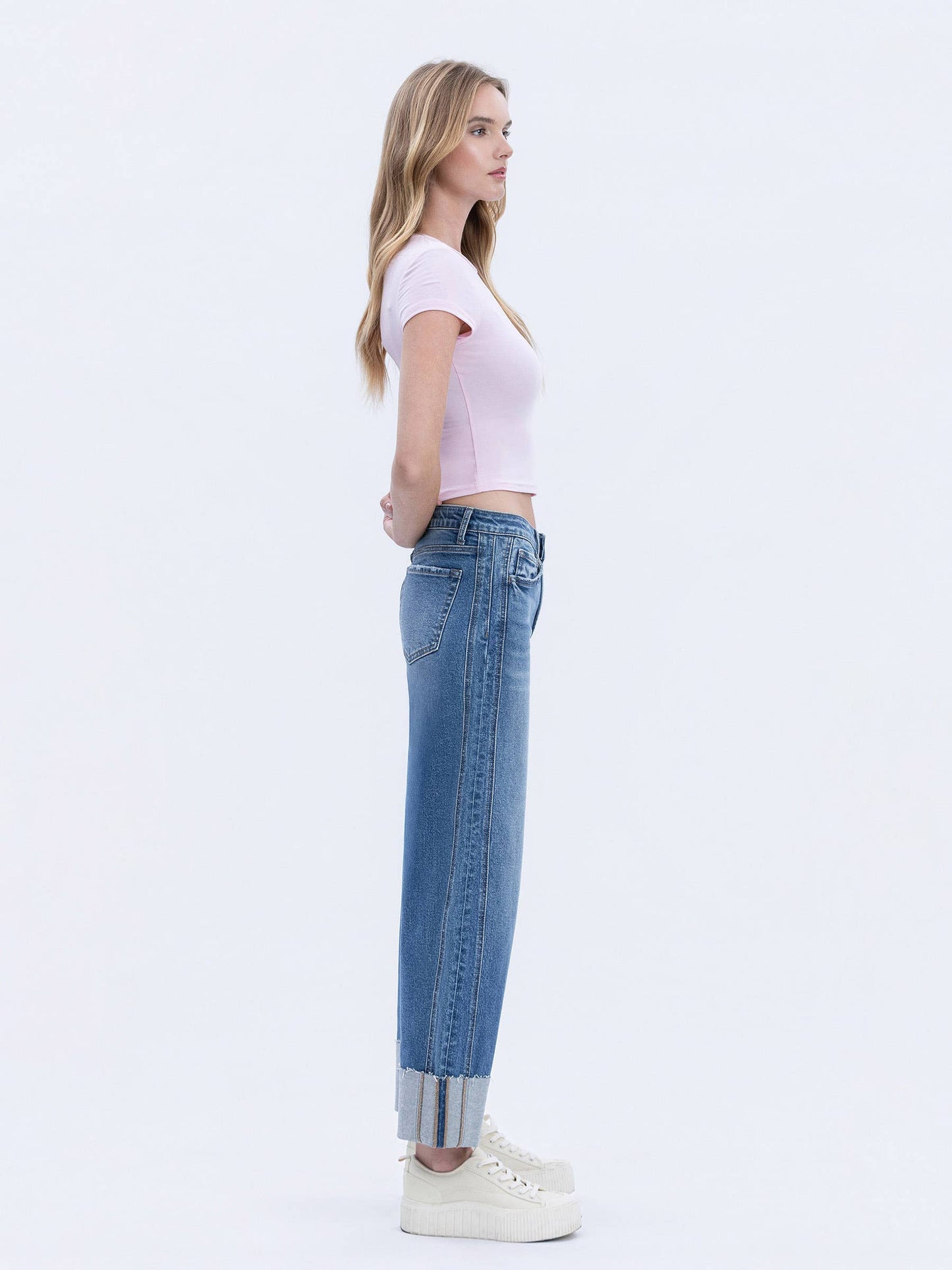 Lovervet by VERVET - HIGH RISE CUFFED BARREL LEG JEANS LV1677