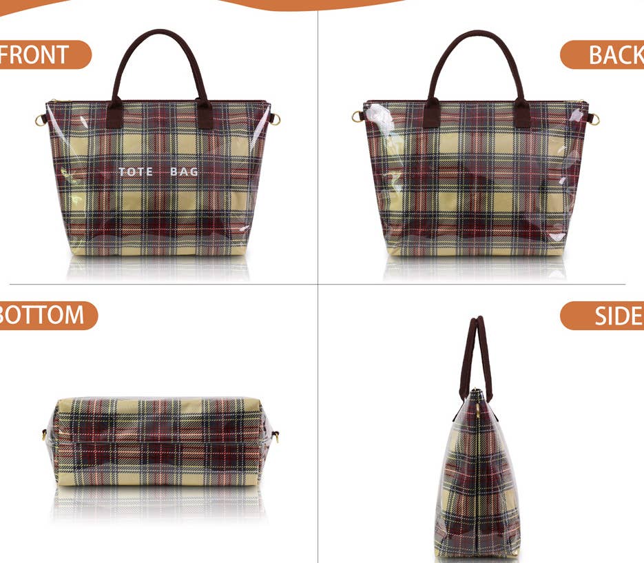MKS America - Zip Checkered tote crossbody leopard waterproof beach bag