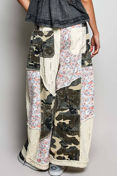 Pol Clothing - Stripe Patch Back Elastic Band Twill High Rise Wide Pants