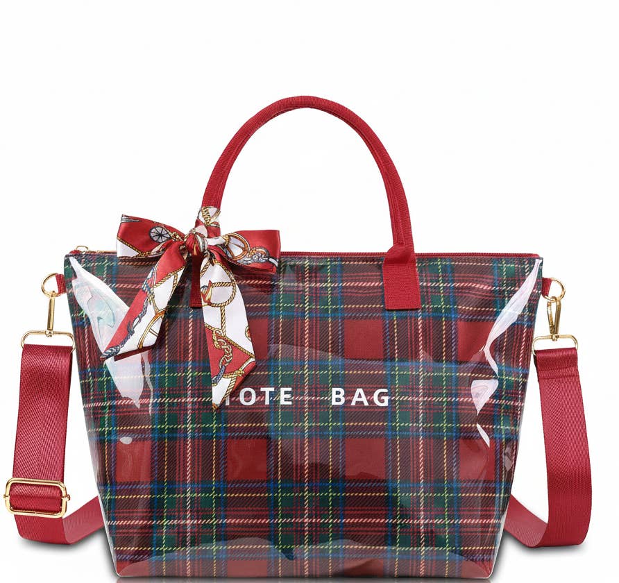 MKS America - Zip Checkered tote crossbody leopard waterproof beach bag