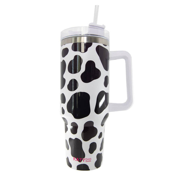 Katydid - Black/White Cow Print Tumbler Cup with Handle