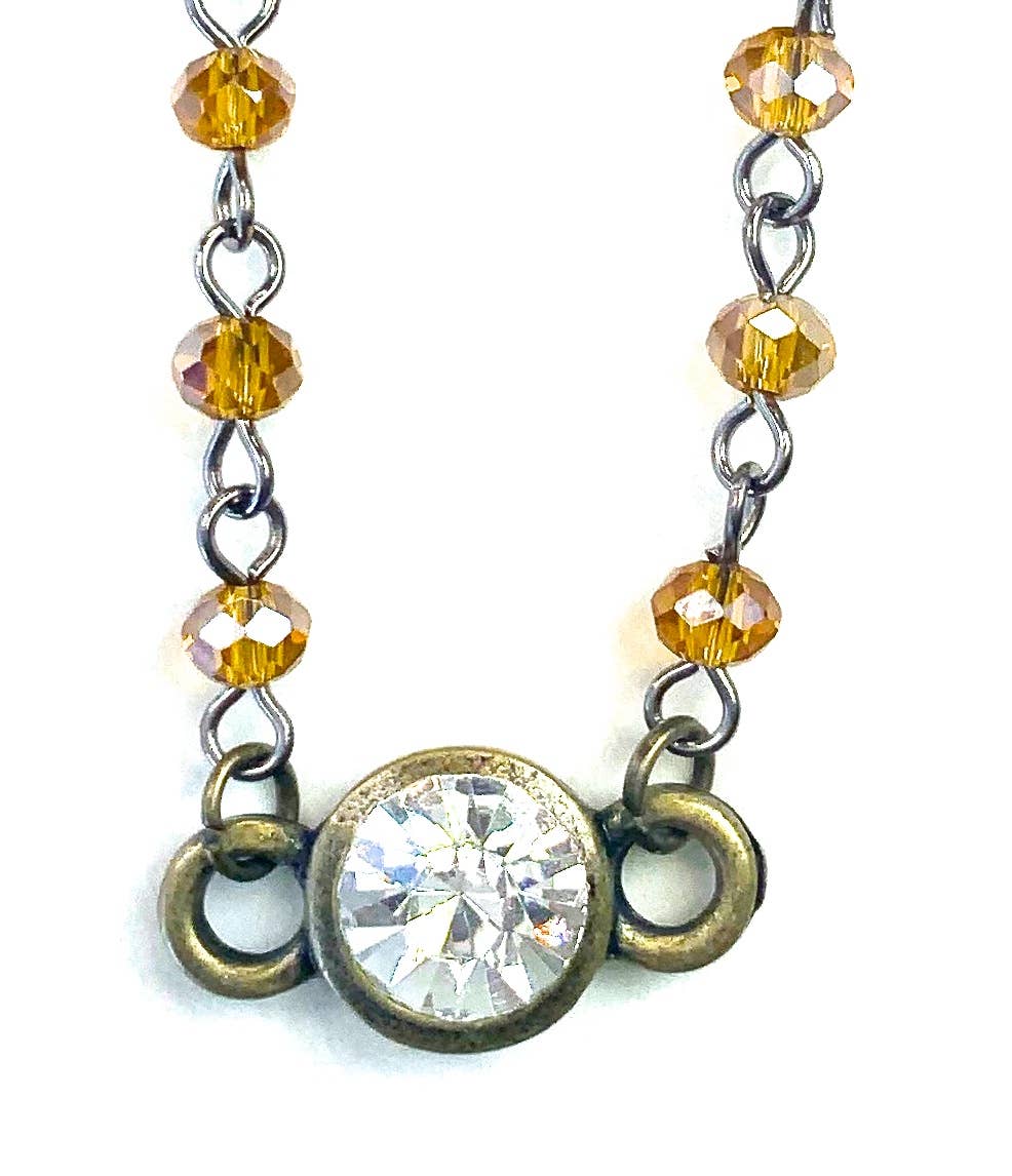 Lost & Found Trading - Simple Rosary and Crystal Center Pendant Necklace Brown