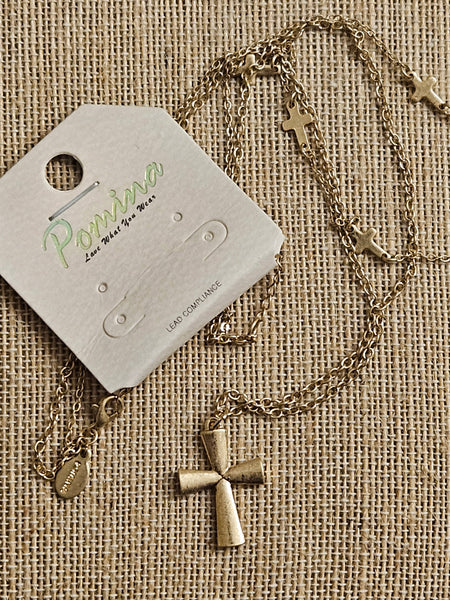 Singing River Boutique - Layered Cross Necklace – Worn Gold Pendant