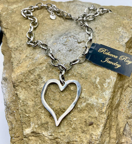Rebecca Ray Jewelry - Silver Heart Statement Charm Necklace